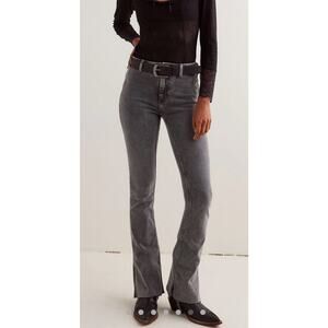 Free People Level Up Slit Slim Flare Bootcut Jeans Sz 25 Black Gray Wash Denim
